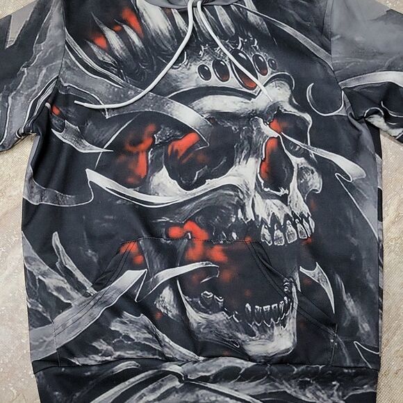 DEVIN DU - GRAPHIC PRINTED SKULL POLY HOODIE SIZE LARGE - Picture 2 of 7